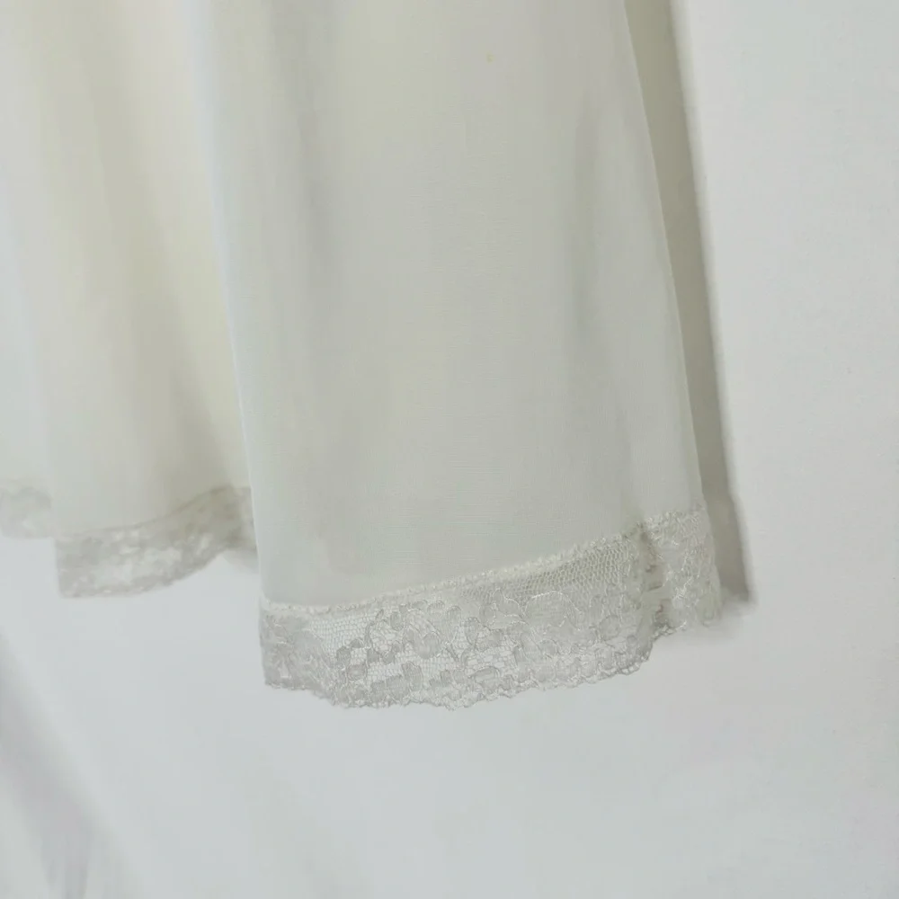 Vintage 70s Mojud White Lace Trim Nylon Slip Dress - Picture 5 of 13